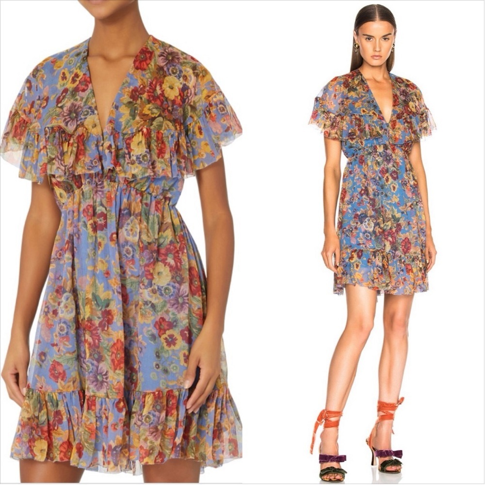 Zimmermann Ruffled Tiered Blue and Red Sundress